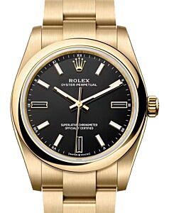 Rolex Oyster Perpetual 34 Yellow Gold Black Index/Natural Stone Dial 124208 - BRAND NEW