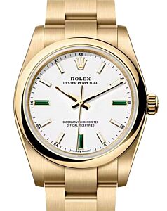 Rolex Oyster Perpetual 34 Yellow Gold White Index/Natural Stone Dial 124208 - BRAND NEW