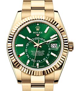 Rolex Sky-Dweller Yellow Gold Bright Green Index Dial Oyster Bracelet 336938