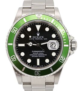Rolex Submariner 16610LV Green TRUE 50th Anniversary Black Date Stainless Steel Flat 4 Kermit 2004 - PRE-OWNED