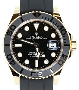 Rolex Yacht-Master 42 Yellow Gold Black Dial & Matte Black Oysterflex Strap 226658 - PRE-OWNED