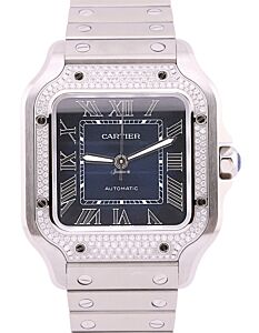 Santos de Cartier Medium Steel/Diamond Bezel Blue Dial W4SA0006