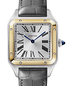 Santos-Dumont Quartz Large Steel Yellow Gold Bezel Silver Dial W2SA0046