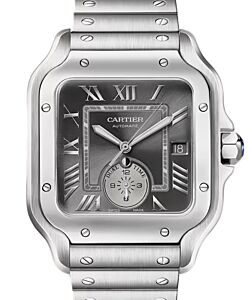 Santos De Cartier Dual Time Large Steel Grey Dial WSSA0076