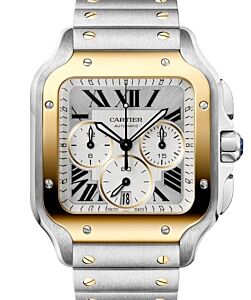 Santos De Cartier large Steel/Yellow Gold Silver Dial W2SA0035