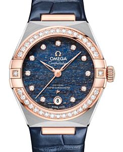 Omega Constellation Co-Axial Master Chronometer 29mm Steel-Sedna Gold Blue Dial Leather Strap 131.28.29.20.99.003