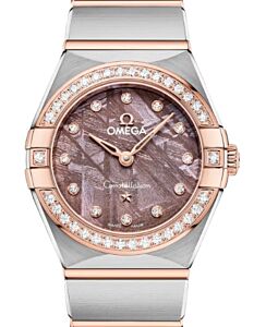 Omega Constellation Quartz 25mm Steel Sedna Gold Diamond Bezel Lilac Meteorite Dial 131.25.25.60.99.001