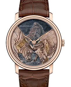 Blancpain Métiers D'Art 8 Jours Manuelle Red gold 42mm Gold Dial Leather Strap 6612 3616 55B - BRAND NEW