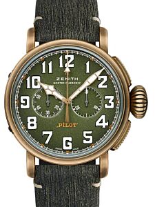 Zenith Pilot Type 20 Chronograph Adventure Bronze Green Arabic Dial & Leather Strap 29.2430.4069/63.I001 - BRAND NEW