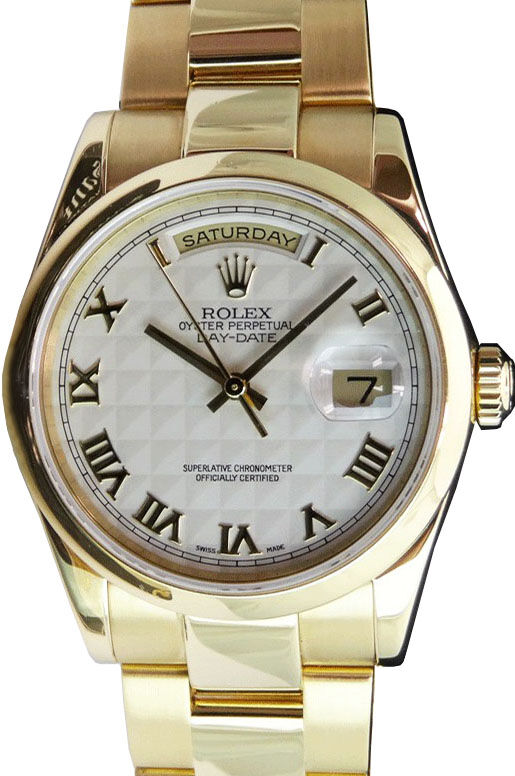 Rolex Day Date 36 118208 IVPRDO Ivory Roman Pyramid Yellow Gold Oyster BRAND NEW
