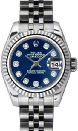 Rolex Lady Datejust 26 179174 BLUDJ Blue Diamond Fluted White Gold Stainless Steel Jubilee BRAND NEW