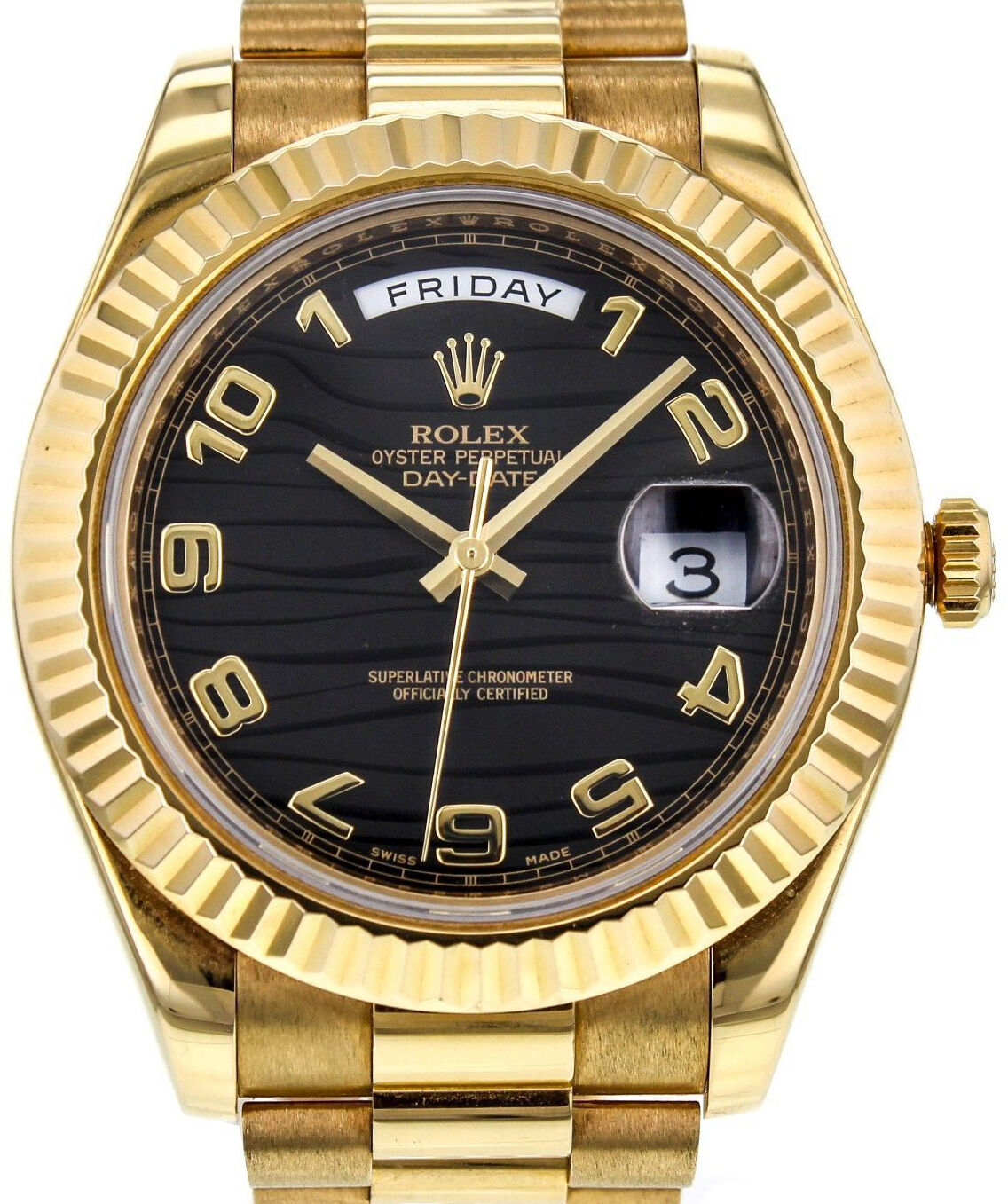 Rolex Day-Date II Yellow Gold 41mm Black Arabic Wave Dial