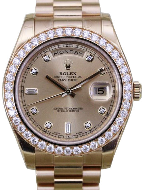 Rolex Day Date II 218348 GLDDDP 41mm Champagne Diamond Bezel Yellow Gold President BRAND NEW