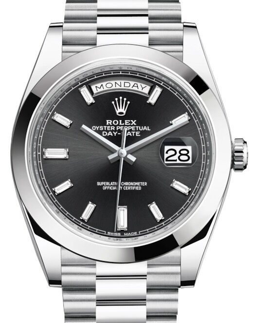 Rolex Day Date 40 228206 Black Set with Diamond Hour Markers Platinum President BRAND NEW