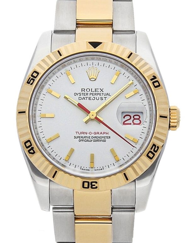 Rolex Datejust 36 116263 White Index Turn O Graph Thunderbird Bezel Yellow Gold Stainless Steel Oyster