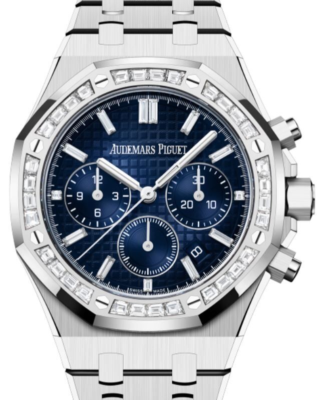 Audemars Piguet Royal Oak Chronograph 38mm White Gold Diamond Set Bezel  Blue Diamond Baguette Dial 26715BC.ZZ.1356BC.01
