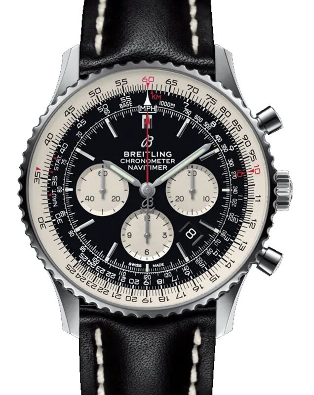 Breitling Navitimer B01 Chronograph 46 Stainless Steel 46mm Black Dial Leather Strap AB0127211B1X1 BRAND NEW