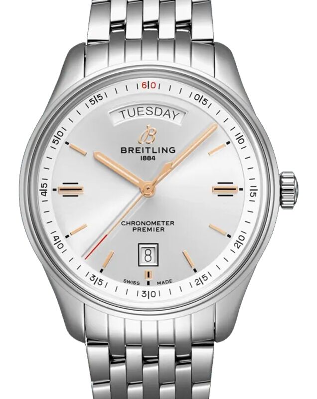 Breitling Premier Automatic Day Date 40 Silver Dial Stainless Steel Bezel Bracelet A45340211.G1A1 BRAND NEW