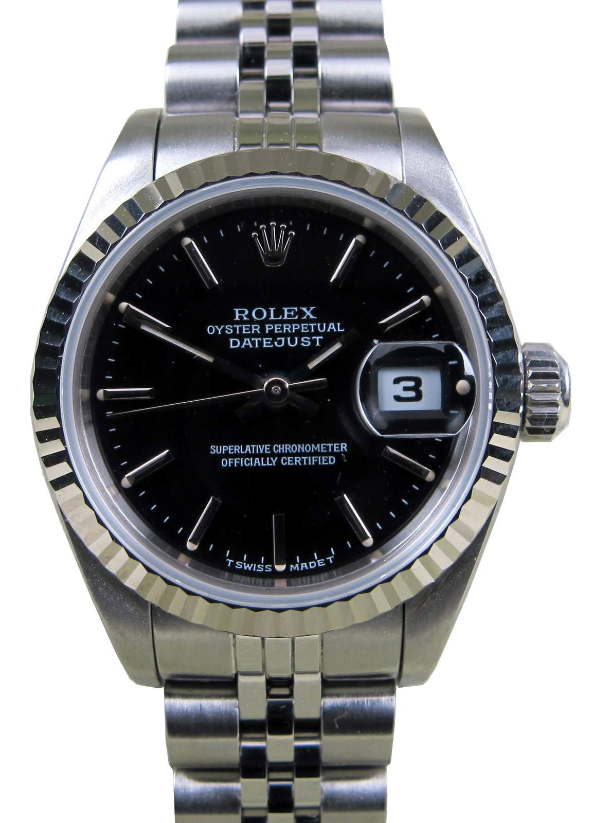 豪華ラッピング無料 Index 69174 Datejust Rolex Black Stainless Gold Fluted 18k 時計