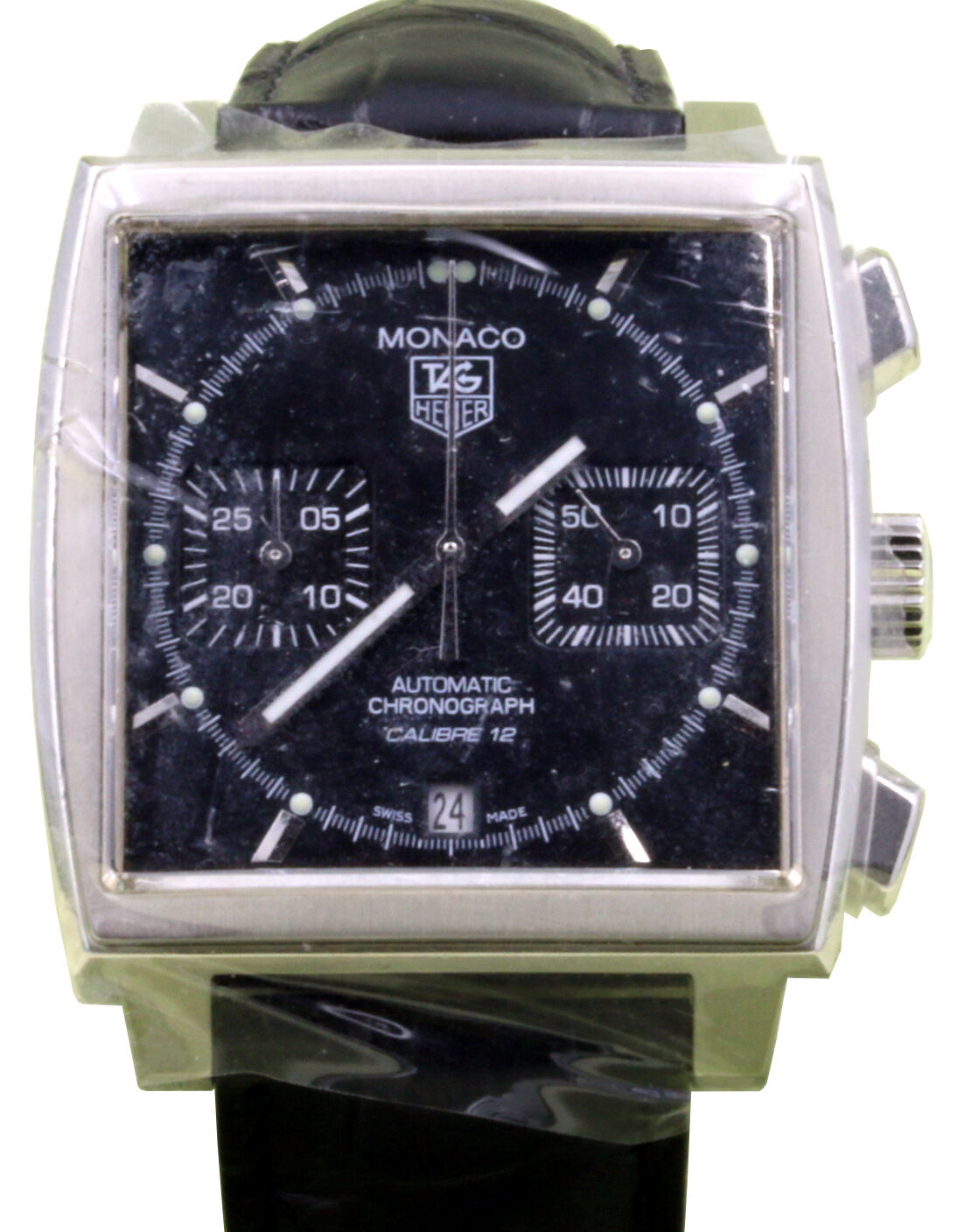 TAG Heuer Monaco Calibre 12 CAW2110.FC6177 39mm Black Index Stainless Steel Leather Date BRAND NEW