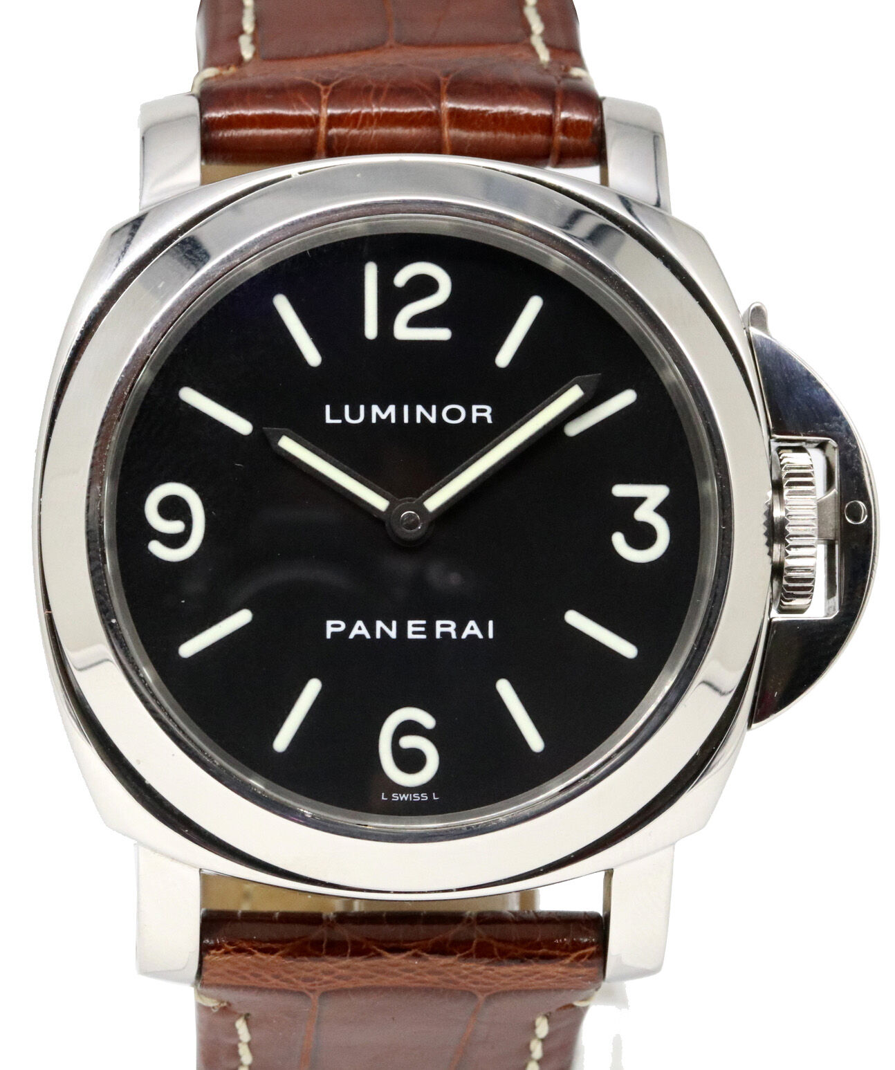 Panerai PAM 112 Luminor Base 44mm Black Luminous Stainless Steel Brown Leather BOX PAPERS