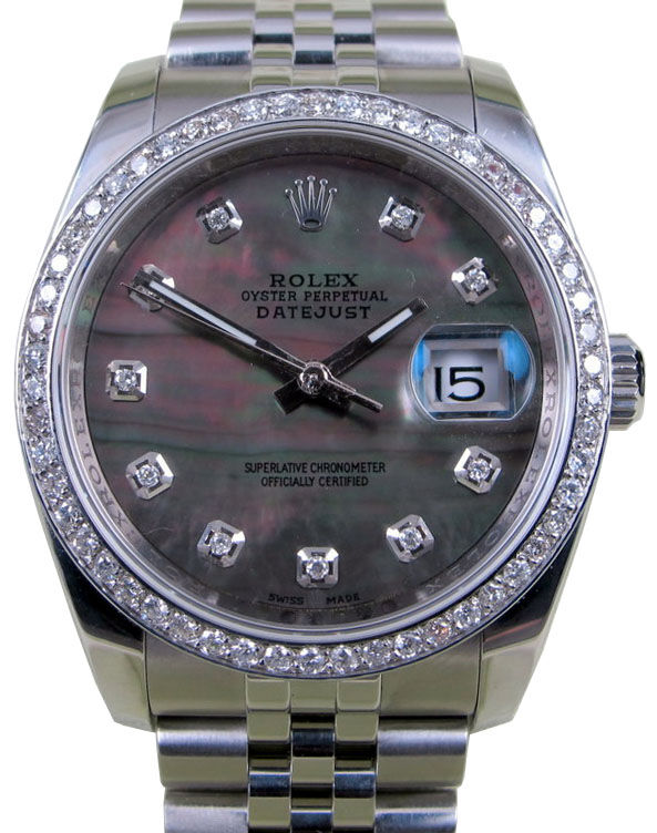 配送員設置 Dark Gold/Steel White 36 Datejust Rolex MOP Diamond Custom ルアー・フライ
