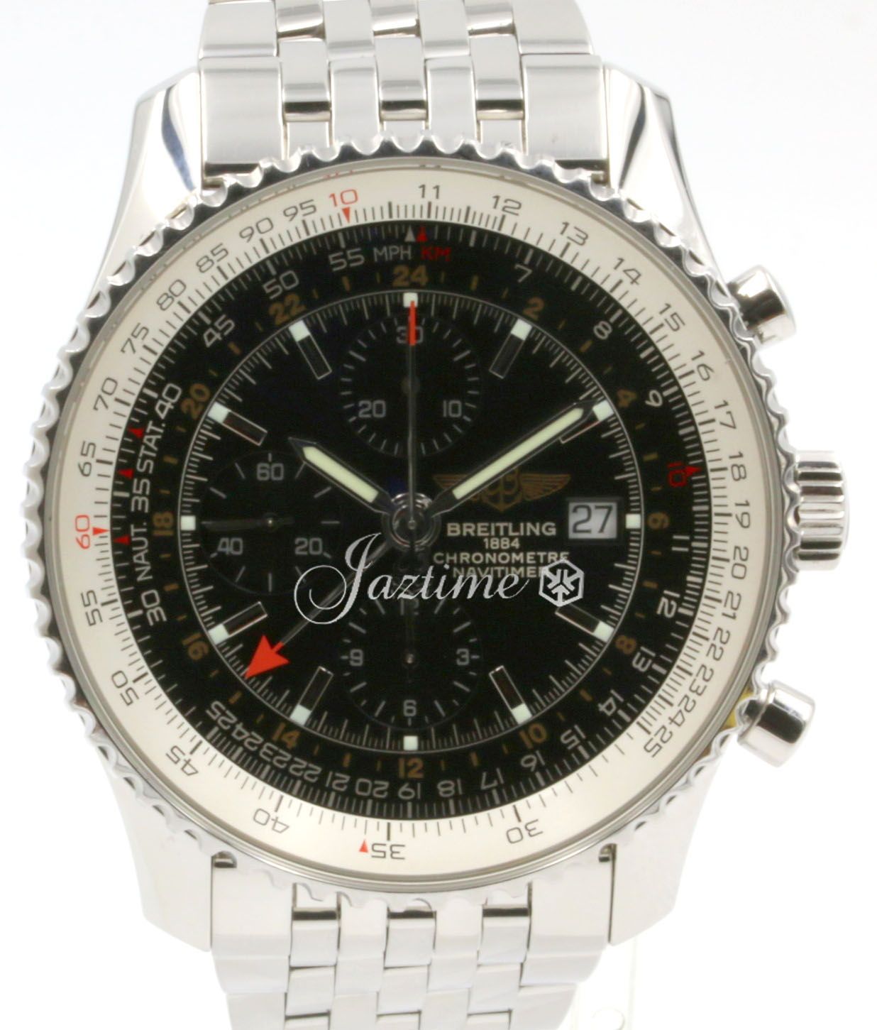 Breitling Navitimer World GMT A24322 Men s 46mm Black Chronograph Stainless Steel BOX PAPERS