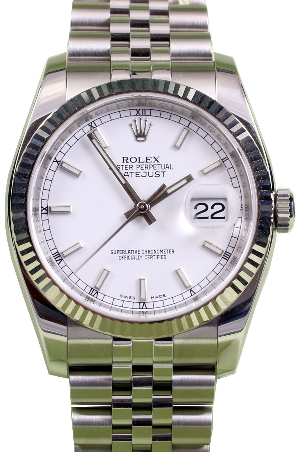 『3年保証』 Datejust Rolex 116234 Fluted Gold White 18k Index White トップス