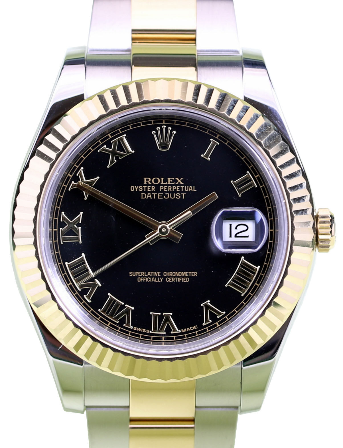 Rolex Datejust II Yellow Gold Steel Black Roman Dial Two Tone Oyster Bracelet 116333 PRE OWNED