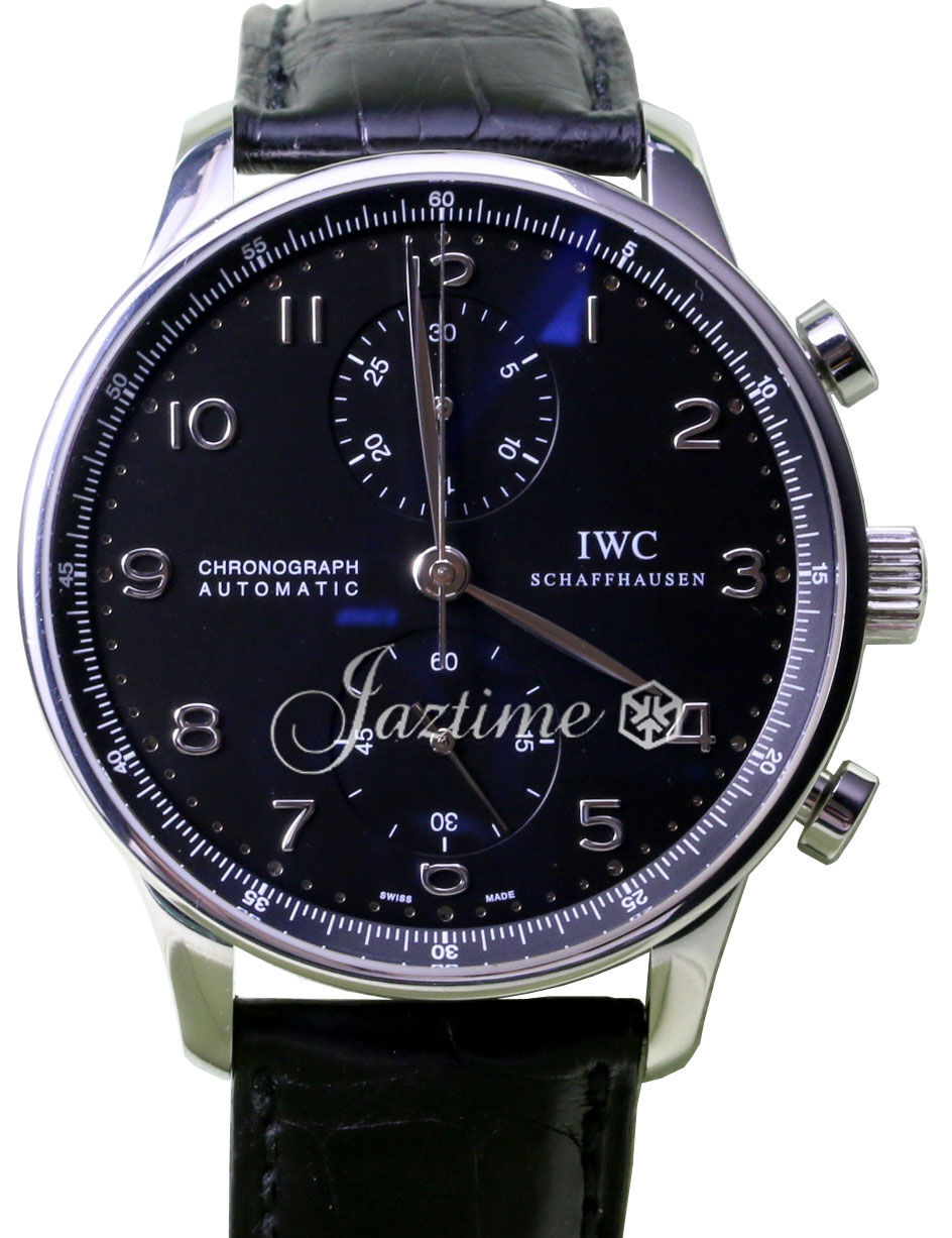 IWC Portuguese Automatic Chronograph IW371438 IW3714 41mm Black Stainless Steel