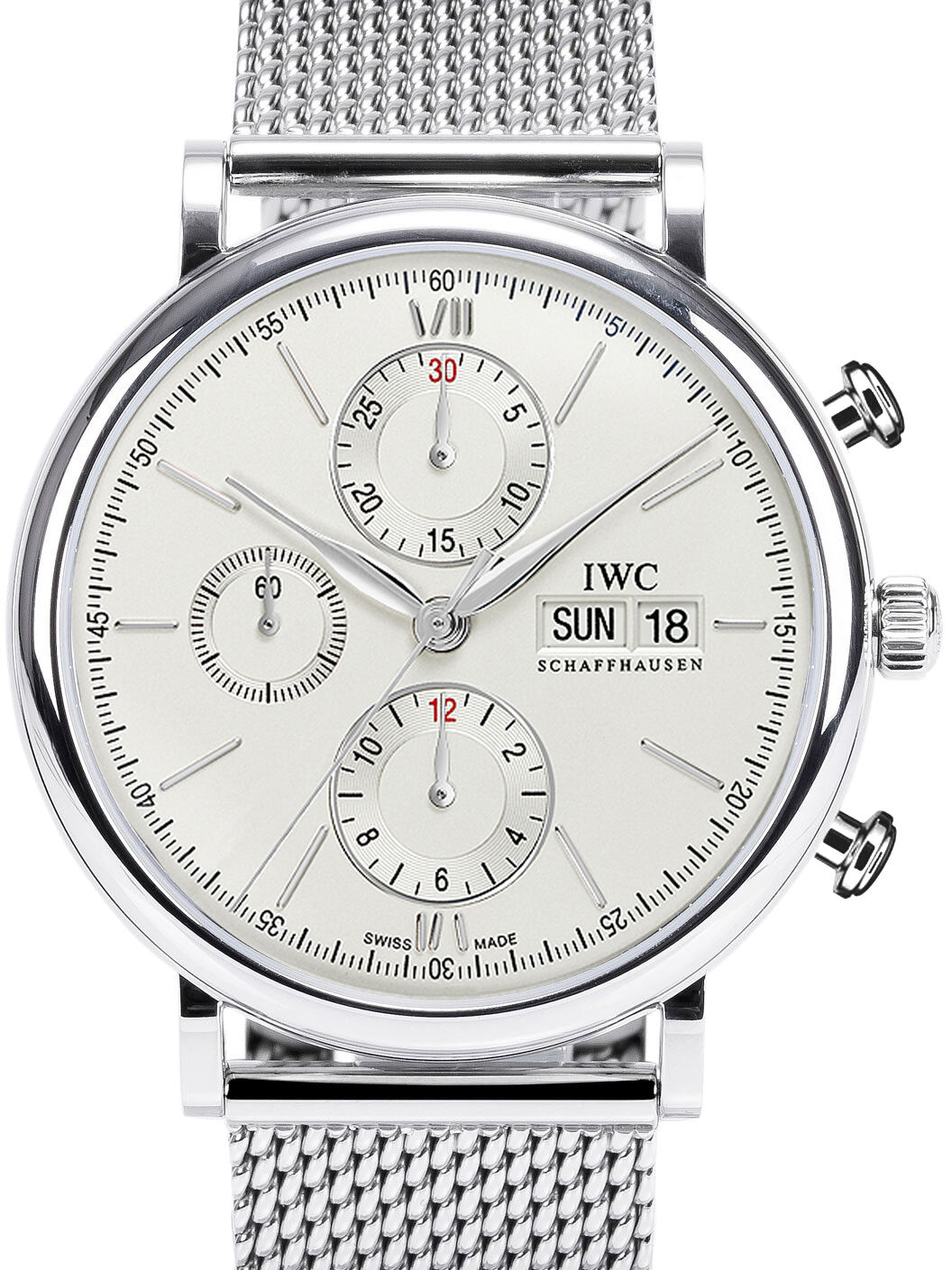 IWC Schaffhausen IW391009 Portofino Chronograph Silver Plated Index Milanaise Mesh Stainless Steel 42mm Automatic