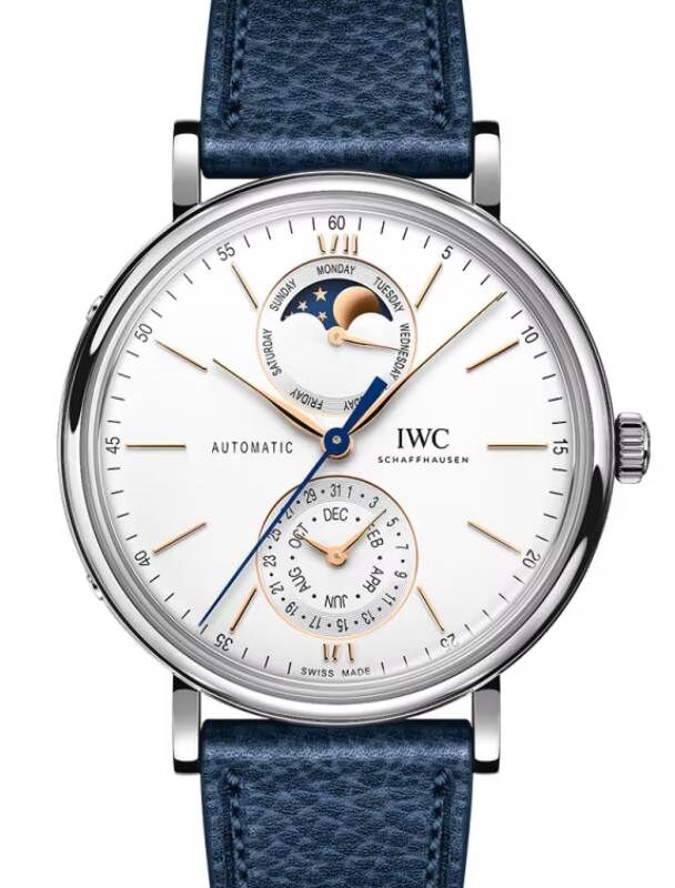 IWC Portofino Complete Calendar Steel 41mm Silver Dial Leather Strap IW359001