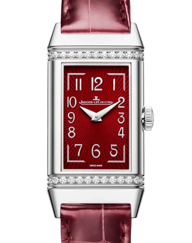 Jaeger LeCoultre Reverso One Monoface Stainless Steel Diamonds Quartz 40.1 x 20mm Burgundy Dial Q3288560 BRAND NEW