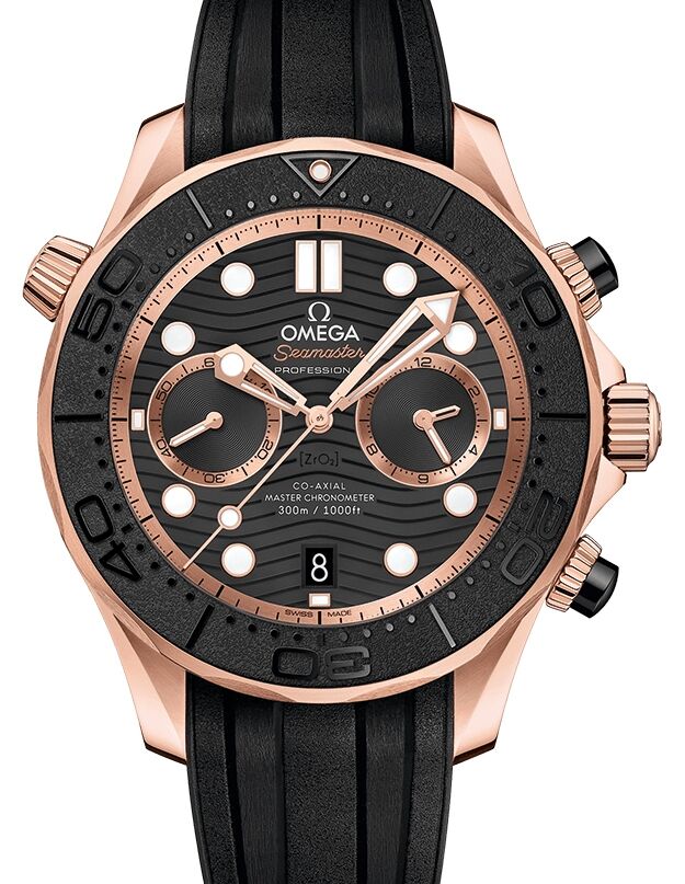 Omega Seamaster Diver 300M 44mm Sedna Gold Black Dial Rubber Strap 210.62.44.51.01.001