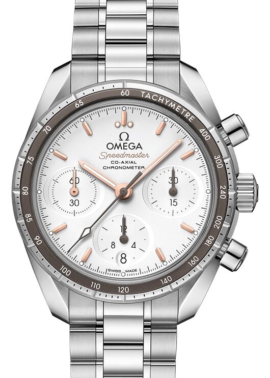 Omega Speedmaster 38 Co Axial Chronograph Stainless Steel Silver Dial Aluminium Bezel Steel Bracelet 38mm 324.30.38.50.02.001 BRAND NEW
