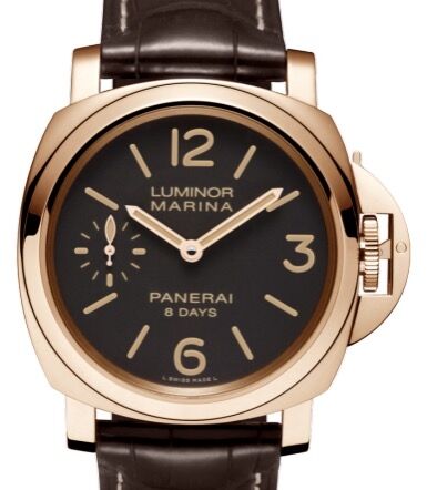 Panerai Luminor Marina 8 Days Oro Rosso Red Gold 44mm Brown Dial Alligator Leather Strap PAM00511 BRAND NEW