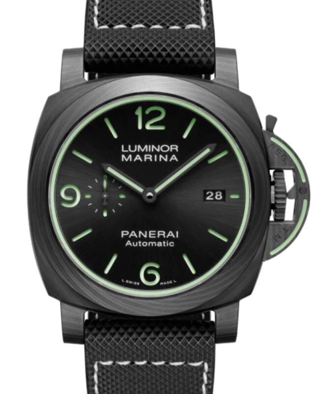 Panerai Luminor Marina Carbotech Carbon Fibre 44mm Black Dial Sportech Fabric Rubber Strap PAM01118 BRAND NEW