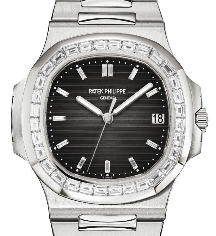 Patek Philippe Nautilus Platinum Diamond Baguette Black Diamond Dial 5711 110P 001 BRAND NEW