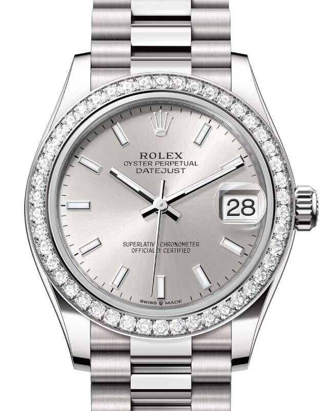 【即出荷】 White 31 Datejust Rolex Gold Diamond & Dial Index Silver ポット・急須