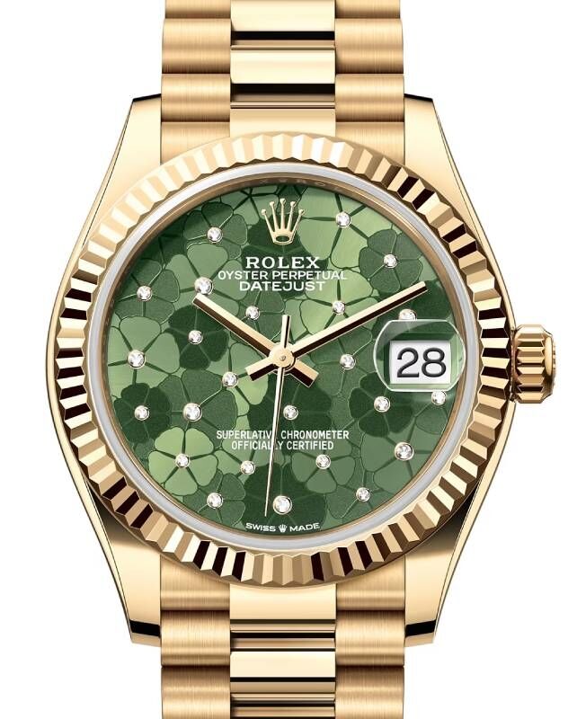 コレクション SAYURAN Rolex Datejust 31 Yellow Gold Olive Green Floral Motif