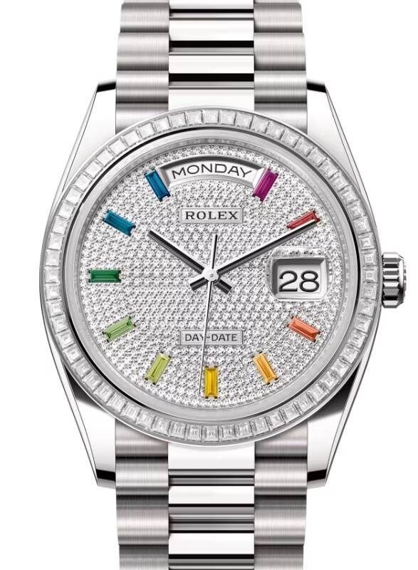 Rolex Day-Date 36 President White Gold Diamond Paved Rainbow