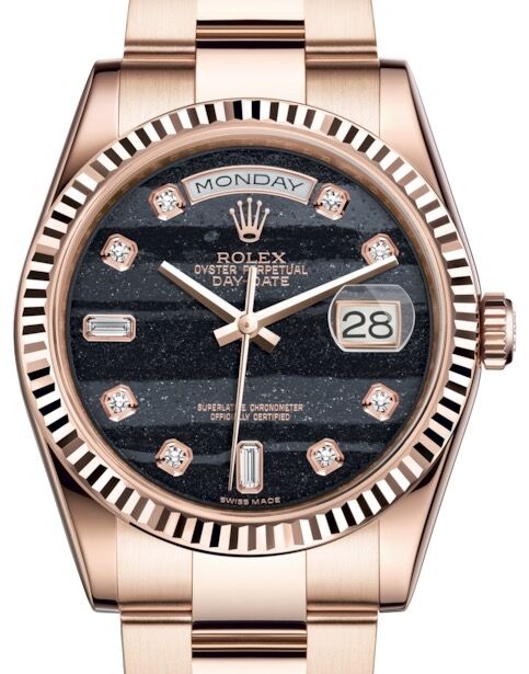 家具 2306 Rolex Day-Date 36 Rose Gold Ferrite Diamond Dial & Fluted