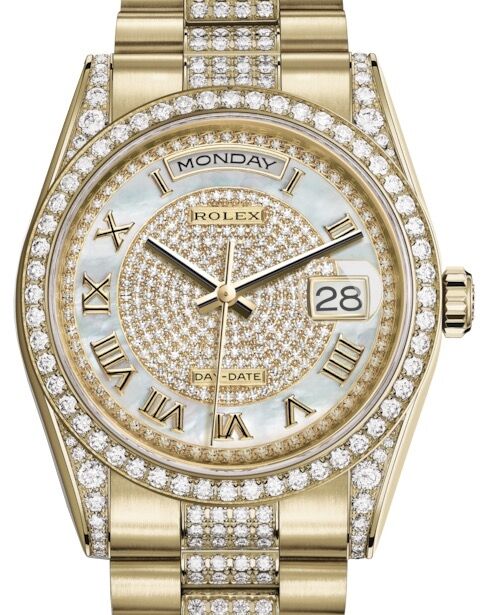 Rolex Day-Date 36 Yellow Gold White Mother of Pearl Diamond