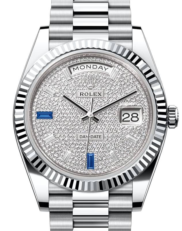 Rolex Day Date 40 President Platinum Diamond Paved with Sapphires Dial 228236 BRAND NEW