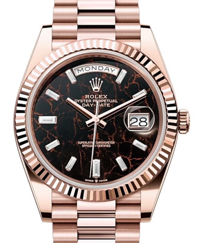 Rolex Day Date 40 President Rose Gold Eisenkiesel Baguette Diamond Dial 228235
