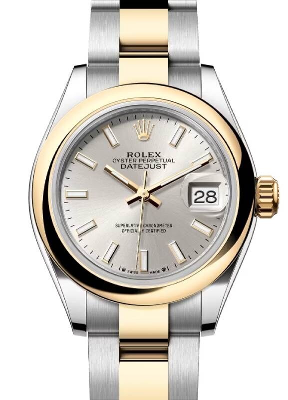 Rolex Lady-Datejust 28 279174 Silver Index Fluted White Gold