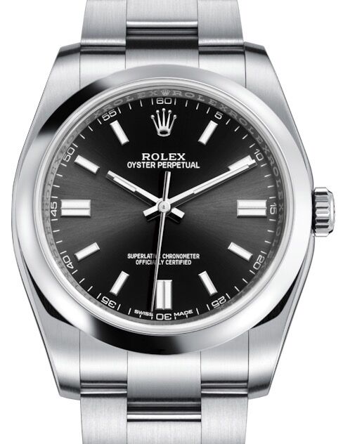 ROLEX 36mm Stainless Steel DateJust Black Index Dial Oyster