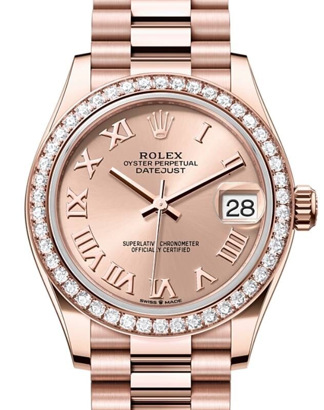 Rolex Datejust 31 Rose Gold Rose Roman Dial Diamond Bezel President Bracelet 278285RBR BRAND NEW