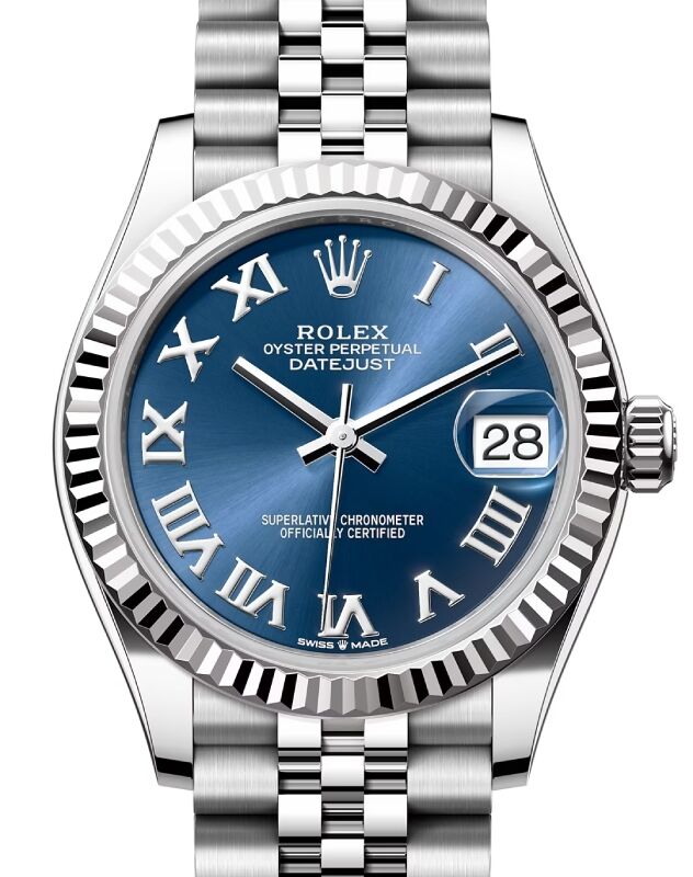 Rolex Datejust 31 White Gold Steel Bright Blue Roman Dial Fluted Bezel Jubilee Bracelet 278274 BRAND NEW
