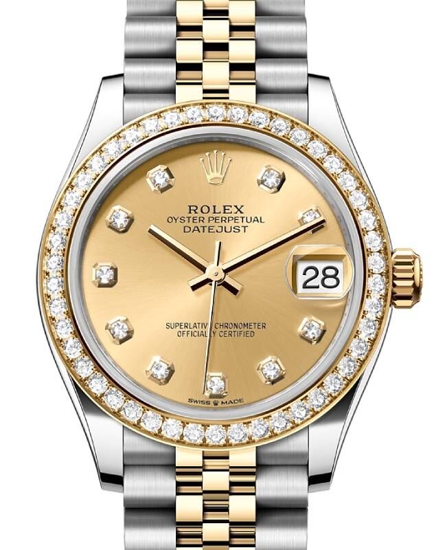 Rolex Datejust 31 Yellow Gold Steel Champagne Dial Diamond Bezel Jubilee Bracelet 278383RBR BRAND NEW